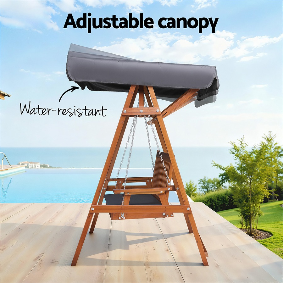 Gardeon Wooden Swing Chair Garden Bench Canopy 3 Seater Outdoor Furniture