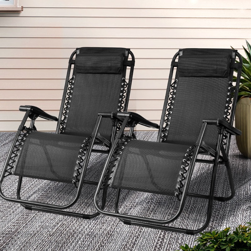 Buy Gardeon Zero Gravity Chairs 2PC Reclining Outdoor Furniture Sun Lounge Folding Camping