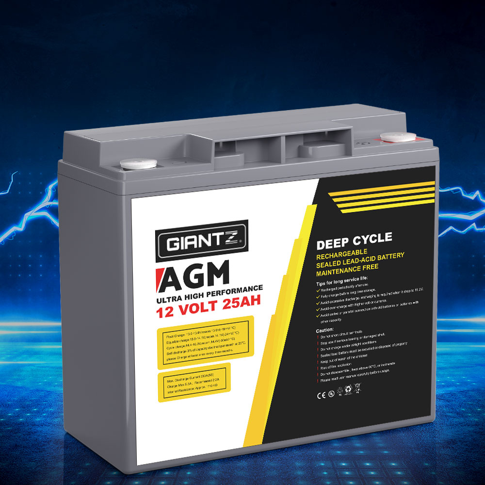 12V Giantz AGM Deep Cycle Battery 25Ah Box Portable Solar Caravan Camping