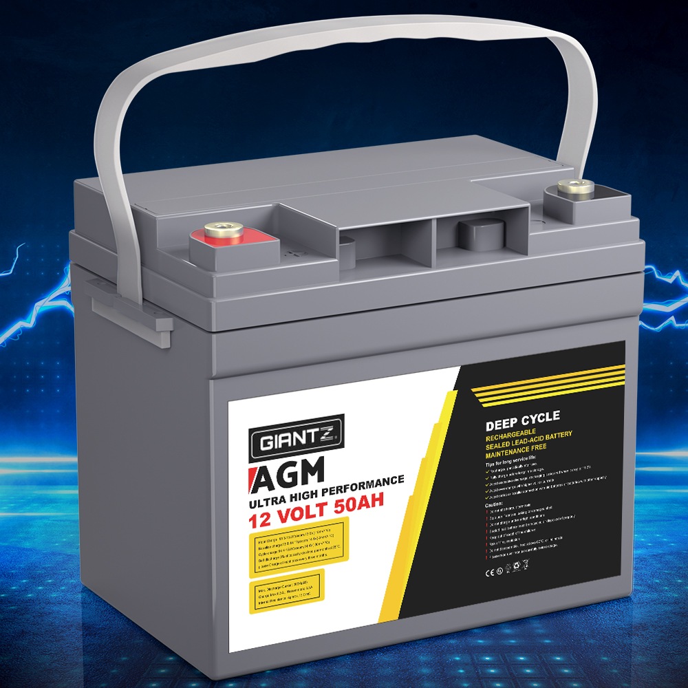 12V Giantz AGM Deep Cycle Battery 50Ah Box Portable Solar Caravan Camping