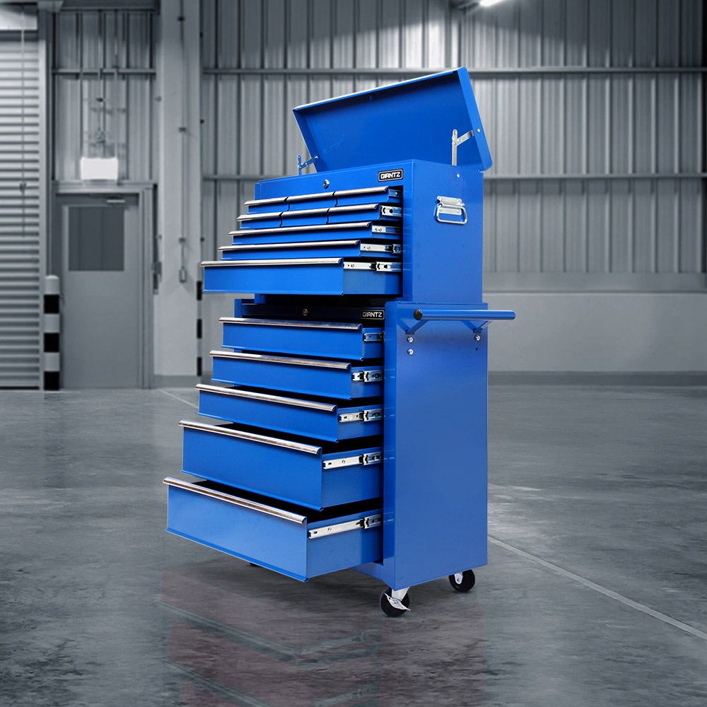 14 Drawer Giantz Tool Cabinet Chest Trolley Toolbox Storage Blue Australia