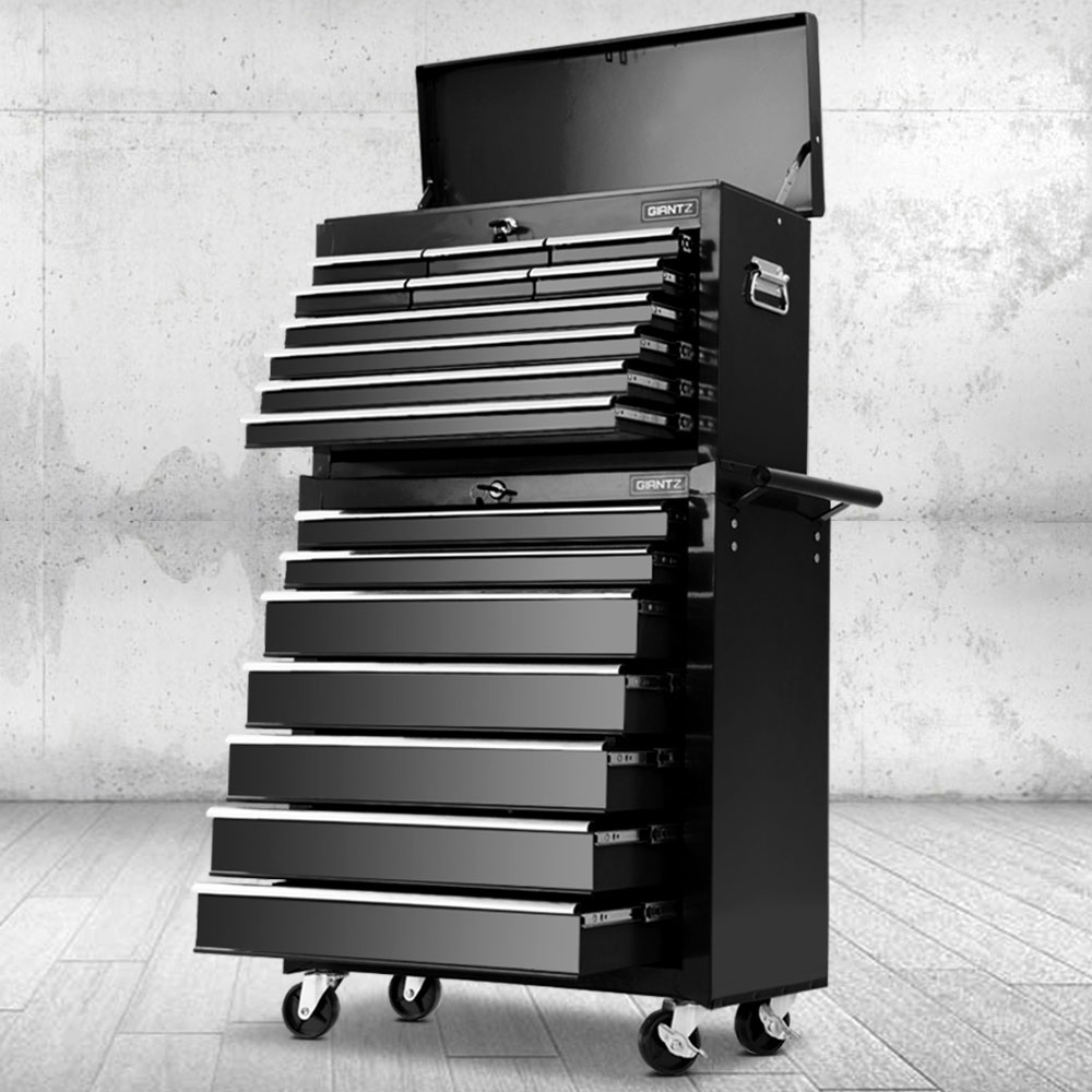 17 Drawer Giantz Tool Cabinet Chest Trolley Toolbox Storage Black Australia