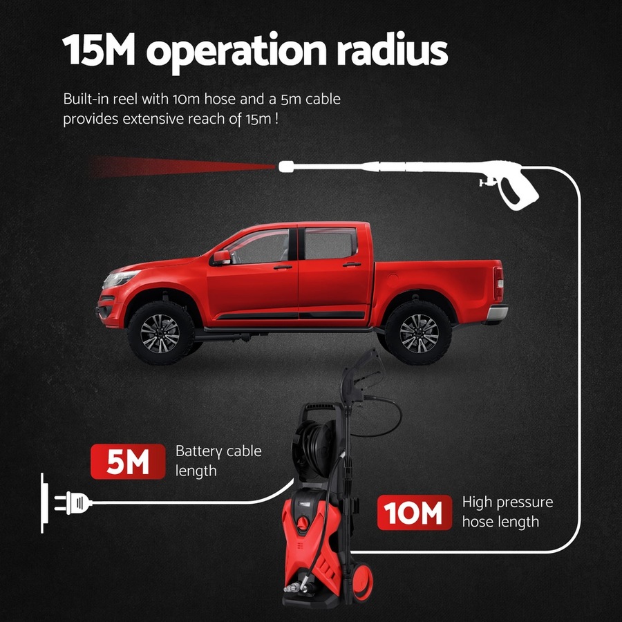 10M Jet Hose Giantz 2400PSI High Pressure Washer Electric Water Cleaner Pump Gurney