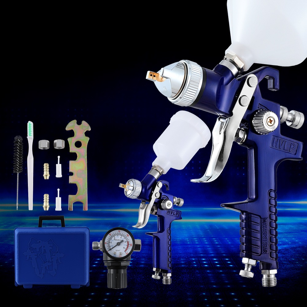 Giantz 2PC HVLP Spray Gun Paint Gravity Feed 0.8mm 1.4mm Nozzles Included