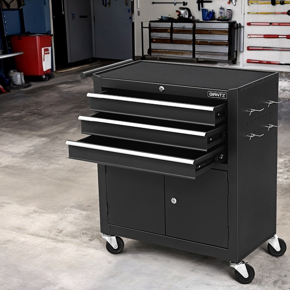 3 Drawer Giantz Tool Cabinet Trolley Storage Toolbox Black Australia