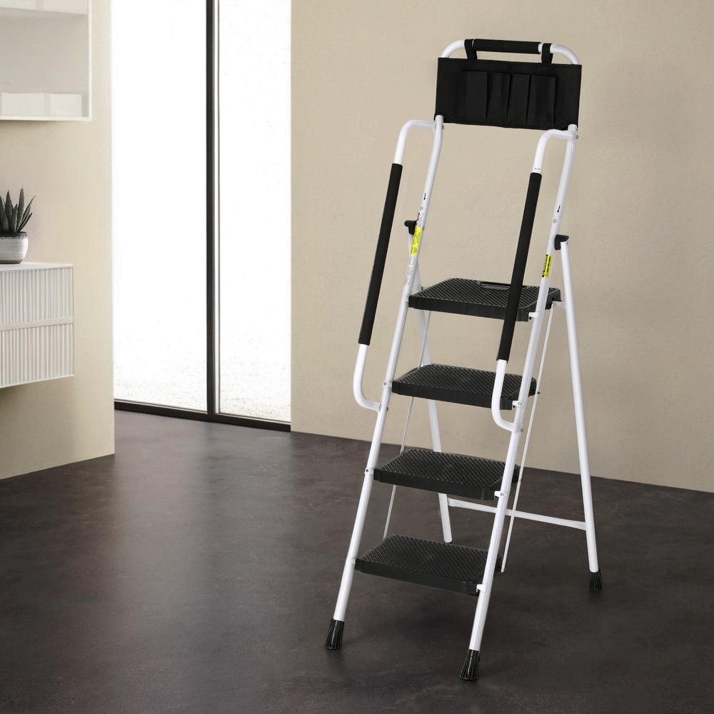 Giantz 4 Step Ladder Multi Purpose Folding Steel Platform Tool Bag Handrails