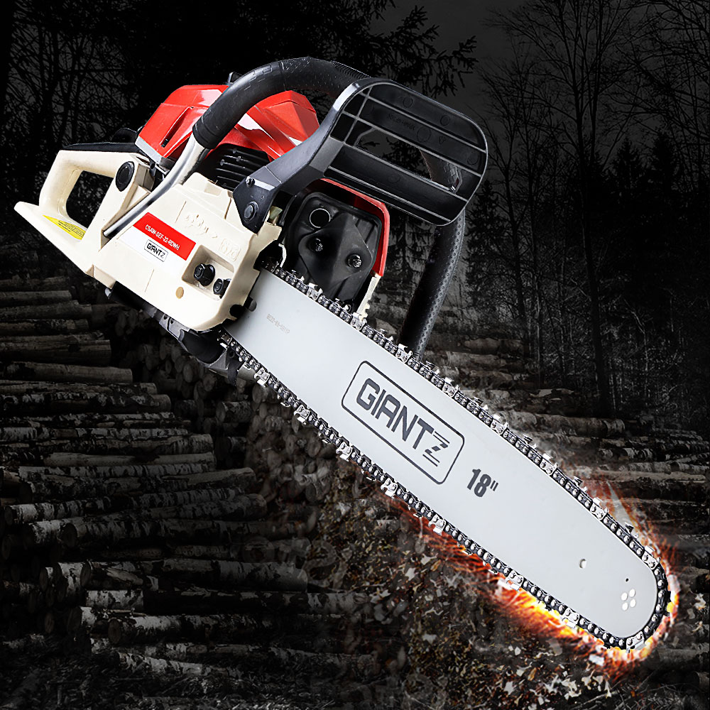 18" Bar Giantz Chainsaw Petrol 75CC 5.2HP Commercial E Start Pruning Chain Saw