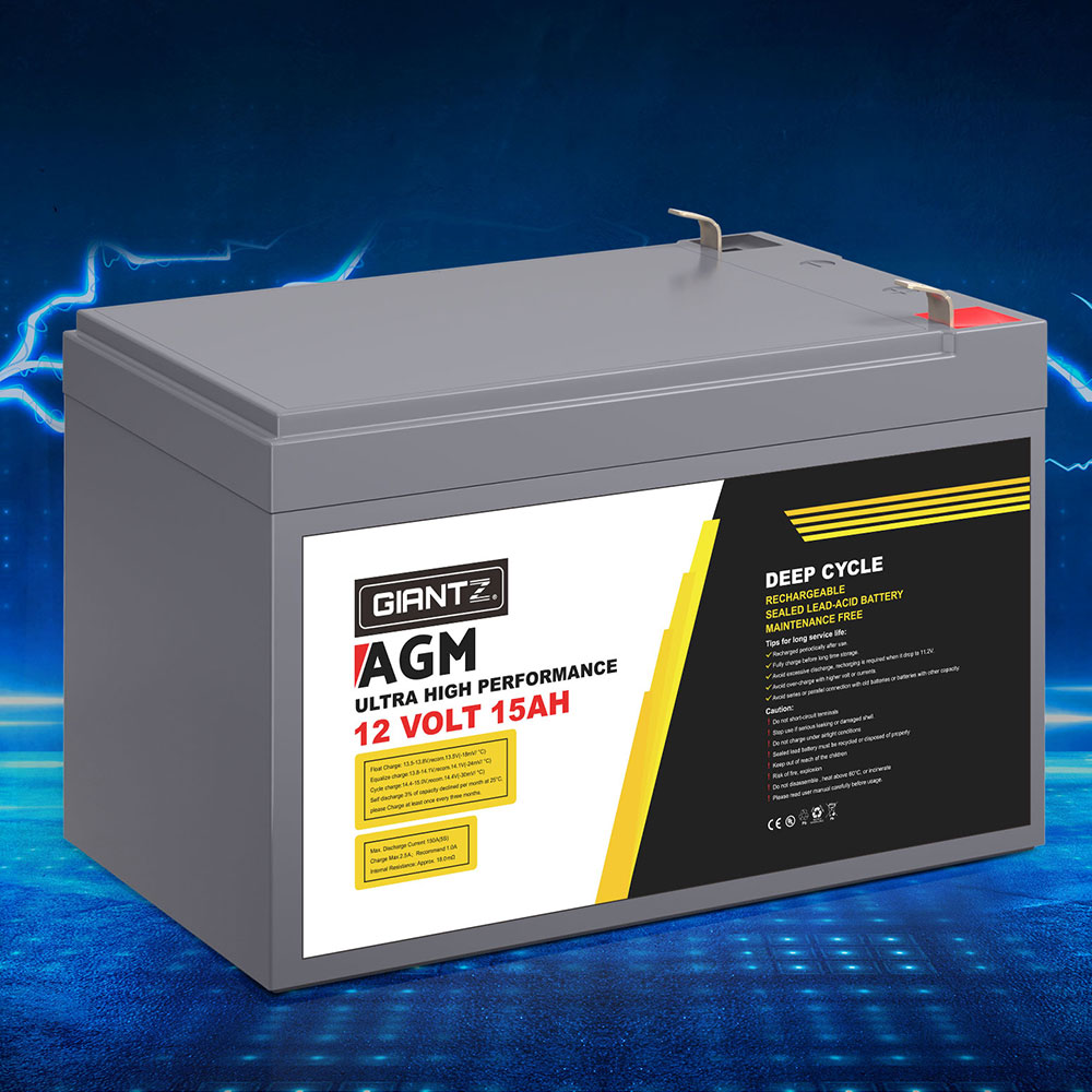 12V Giantz AGM Battery 15Ah Deep Cycle Box Portable Solar Caravan Camping