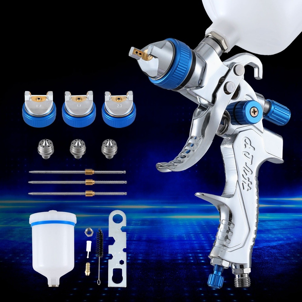 Giantz Spray Gun Paint HVLP Gravity Feed 1.4mm 1.7mm 2.0mm Nozzles Included