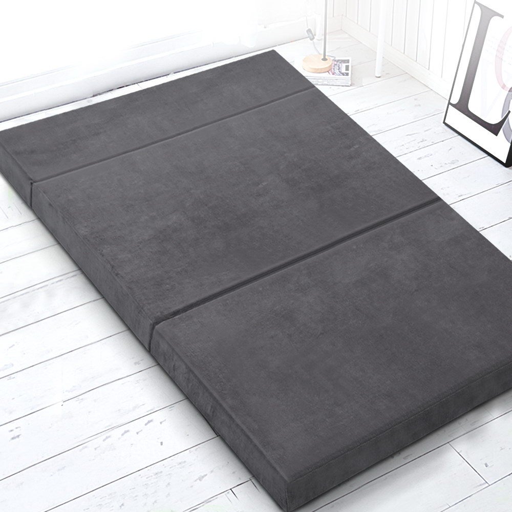 Home Double 135x190 Tri-Fold Foam Folding Mattress Sofa Bed Sleeping Furniture 