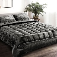 240cm x 270cm Giselle Bedding Faux Mink Quilt Charcoal Super King