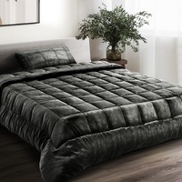 140cm x 210cm Giselle Bedding Faux Mink Quilt Charcoal Single