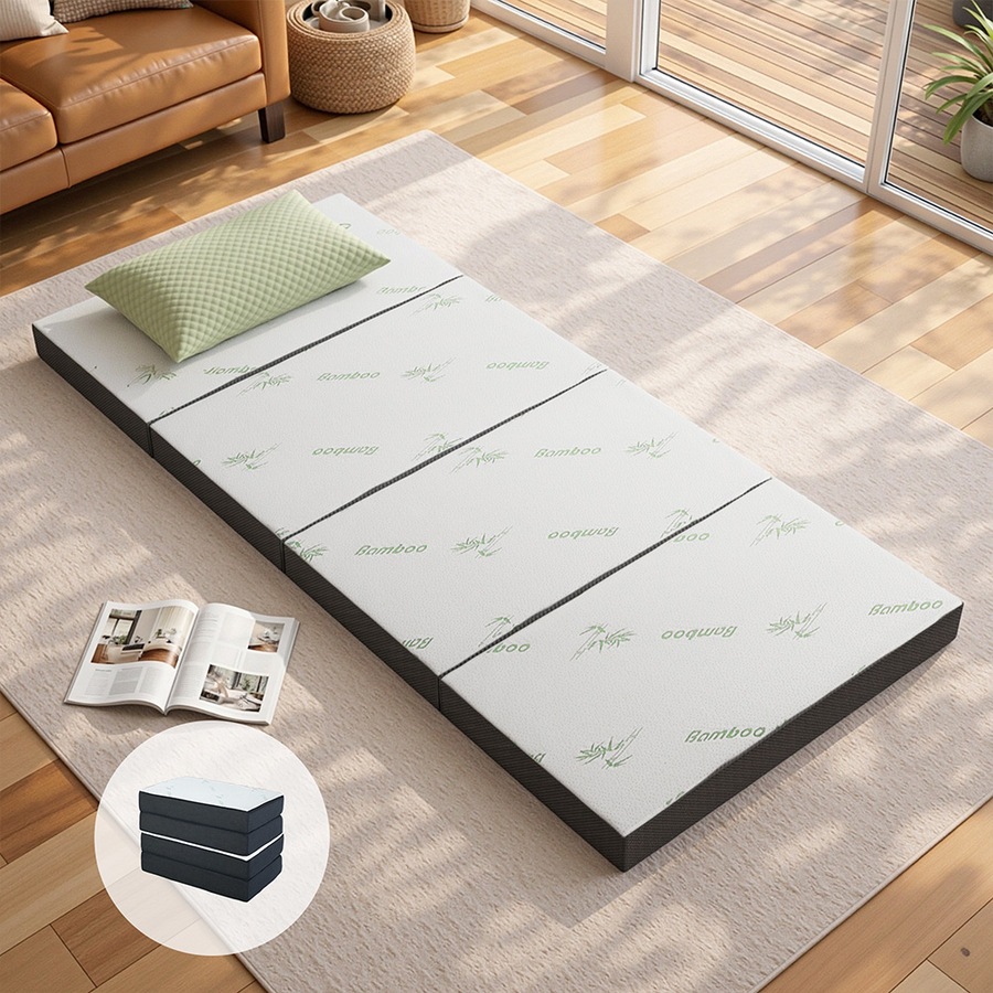 Giselle Folding Mattress 10cm 4-Fold Single Foldable Foam Sofa Bed Mat Bamboo