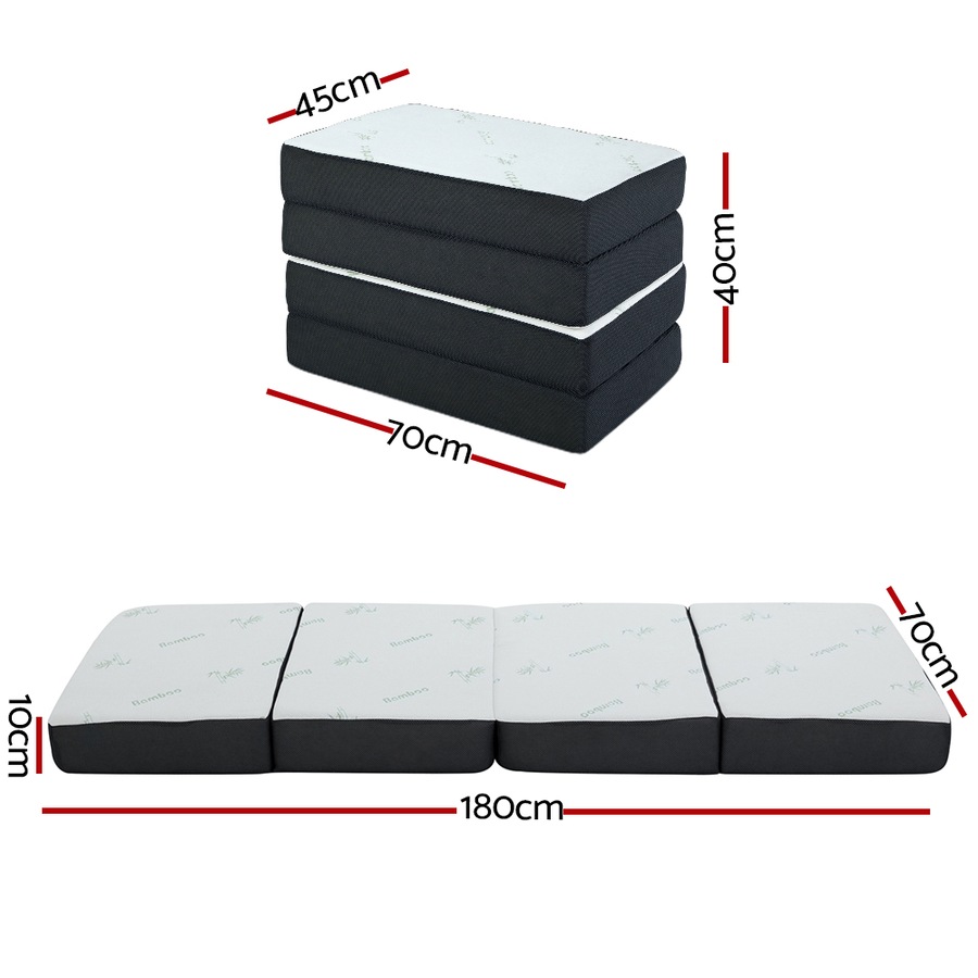 Giselle Folding Mattress 10cm 4-Fold Single Foldable Foam Sofa Bed Mat Bamboo