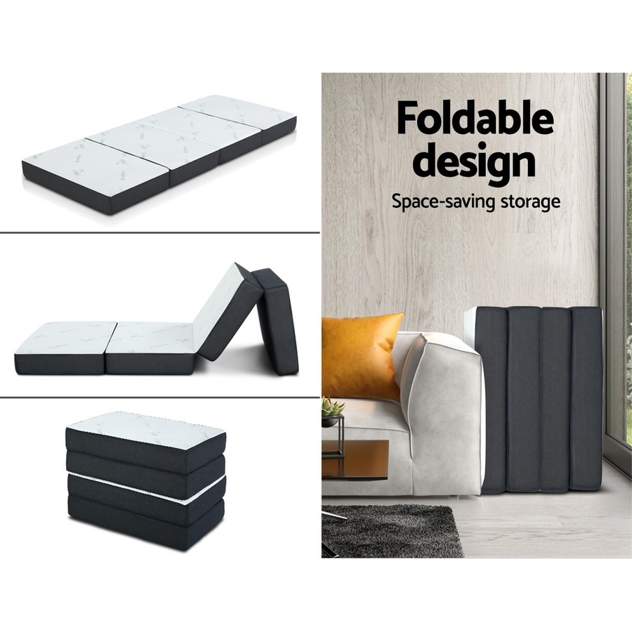 Giselle Folding Mattress 10cm 4-Fold Single Foldable Foam Sofa Bed Mat Bamboo