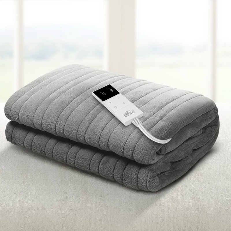 Buy Giselle Electric Throw Rug Heated Blanket Fleece Grey MyDeal