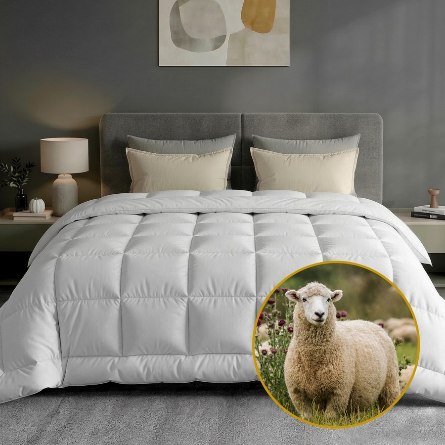 Giselle Bedding Wool Quilt 500GSM Thick Winter Doona Double Baffle Box 100% Wool Filling