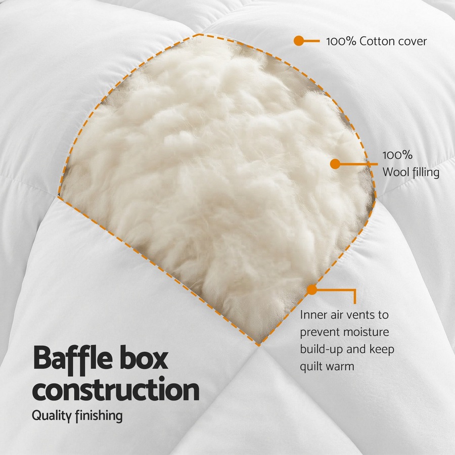 Giselle Bedding Wool Quilt 500GSM Thick Winter Doona Double Baffle Box 100% Wool Filling