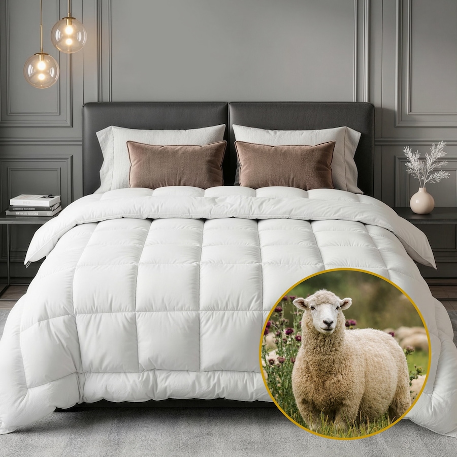 Giselle Bedding Wool Quilt 800GSM Extra Thick Winter Doona King Baffle Box 100% Wool Filling