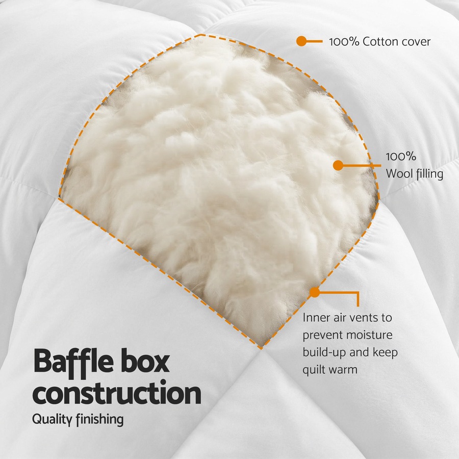 Giselle Bedding Wool Quilt 800GSM Extra Thick Winter Doona King Baffle Box 100% Wool Filling