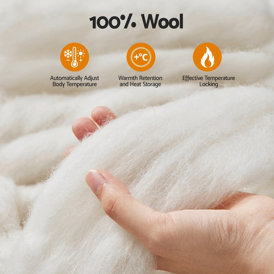 Giselle Bedding Wool Quilt 800GSM Extra Thick Winter Doona King Baffle Box 100% Wool Filling