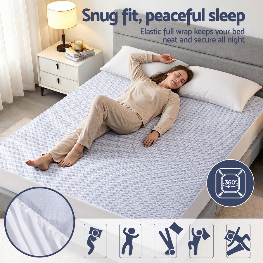 Giselle Cooling Mattress Protector Waterproof Deep Pocket Fitted Cover Queen