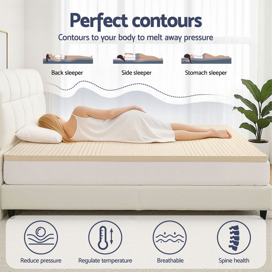 Giselle Bedding 5cm Natural Latex Mattress Topper, 7-Zone Bed Pad for Hot Sleepers Double