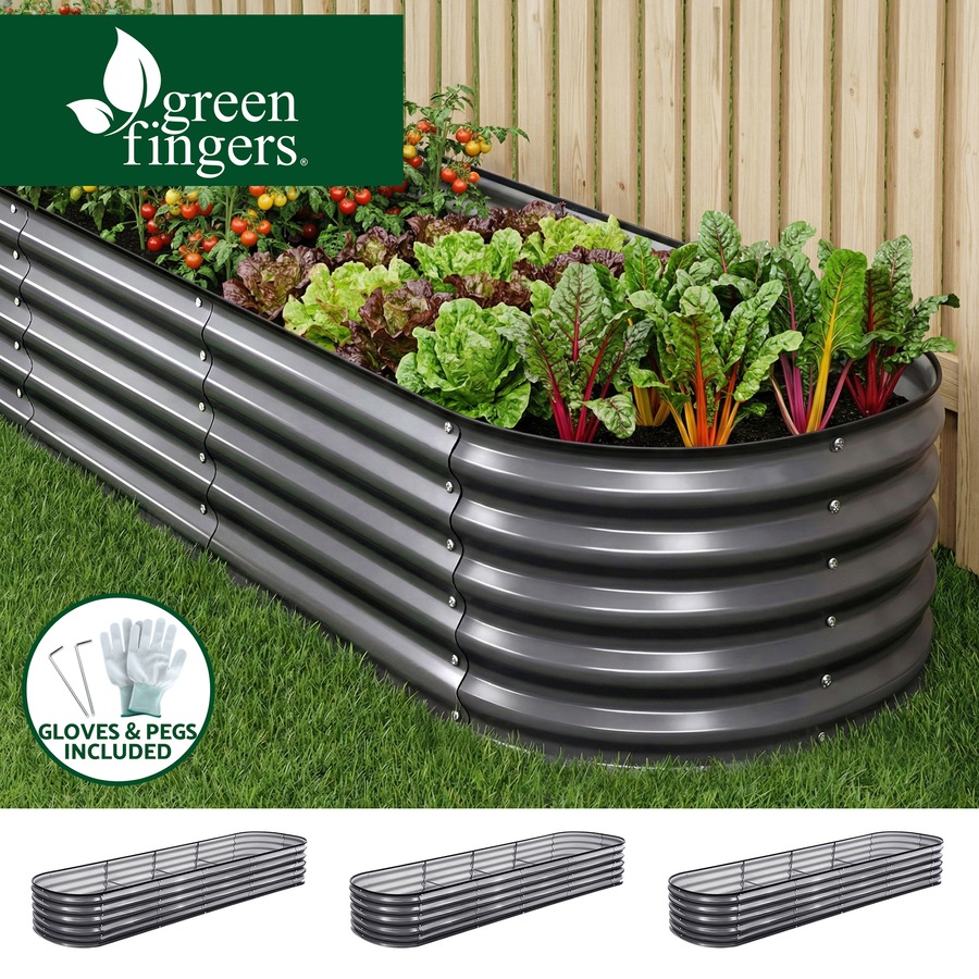 Green Fingers 3 Pcs Raised Garden Bed Kit 320x80x42cm Oval Galvanized Steel Planter Boxes Vegetables
