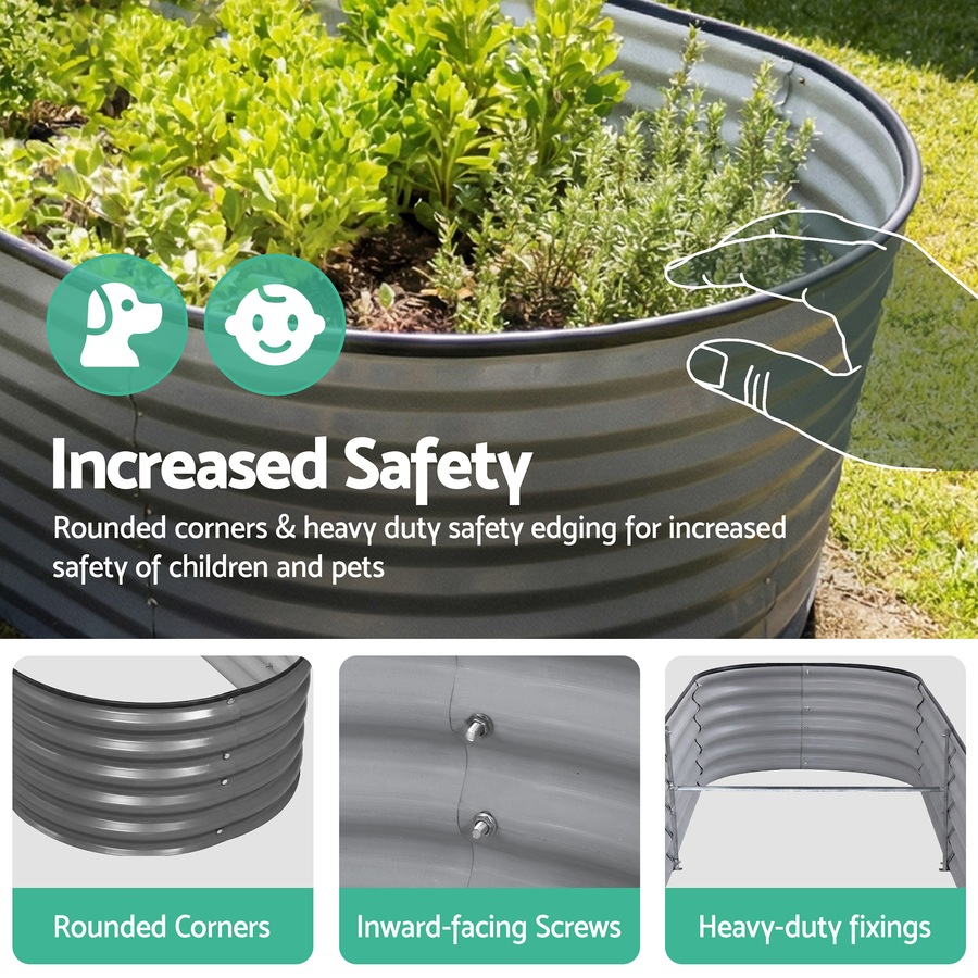 Green Fingers 3 Pcs Raised Garden Bed Kit 320x80x42cm Oval Galvanized Steel Planter Boxes Vegetables