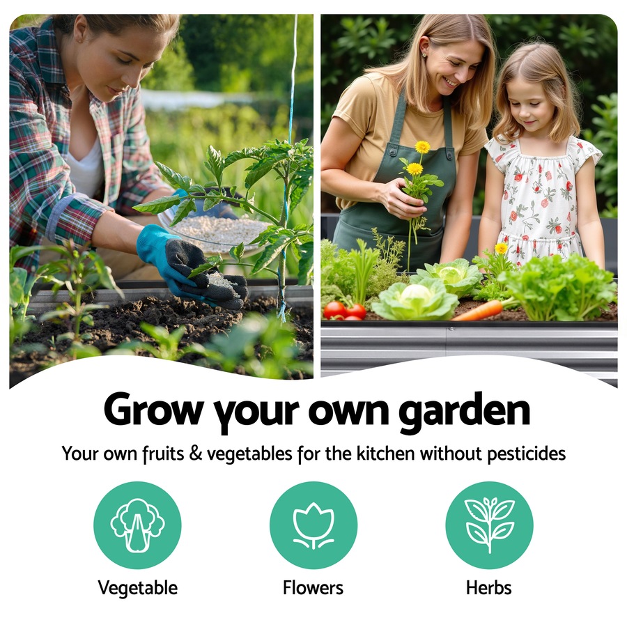 Green Fingers 3 Pcs Raised Garden Bed Kit 320x80x42cm Oval Galvanized Steel Planter Boxes Vegetables