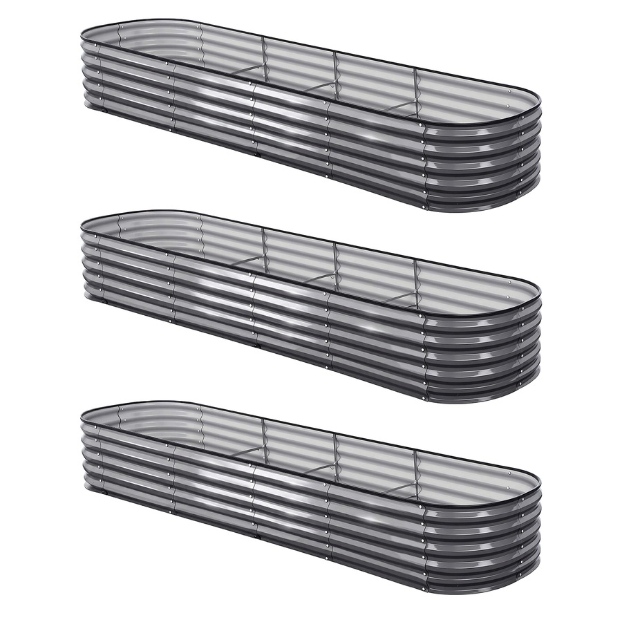 Green Fingers 3 Pcs Raised Garden Bed Kit 320x80x42cm Oval Galvanized Steel Planter Boxes Vegetables