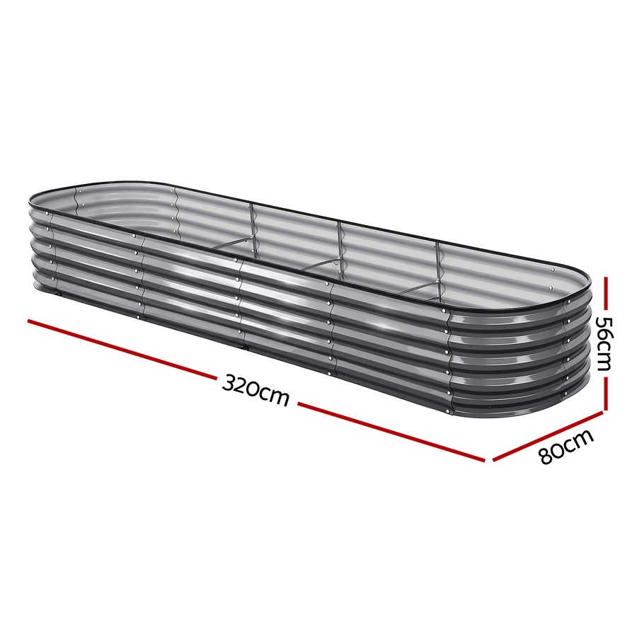 Green Fingers 3 Pcs Raised Garden Bed Kit 320x80x42cm Oval Galvanized Steel Planter Boxes Vegetables