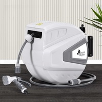 30M Green Fingers Water Hose Reel Retractable Auto Rewind Wall Mount Garden Spray Gun
