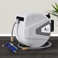 30M Green Fingers Water Hose Reel Retractable Auto Rewind Wall Mount Garden Spray Gun