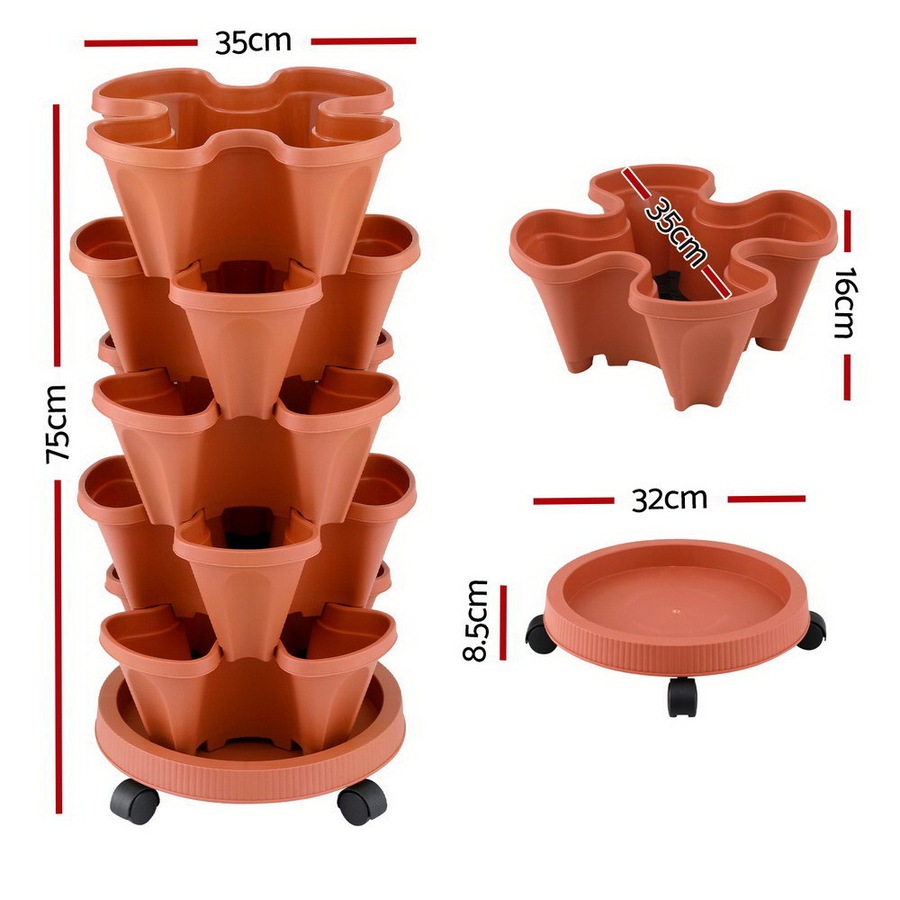Green Fingers Raised Garden Bed 5 Tier Vertical Garden Brick Red Strawberry Stackable Planters Herbs