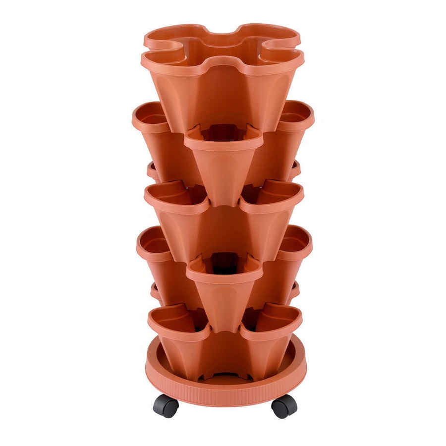 Green Fingers Raised Garden Bed 5 Tier Vertical Garden Brick Red Strawberry Stackable Planters Herbs