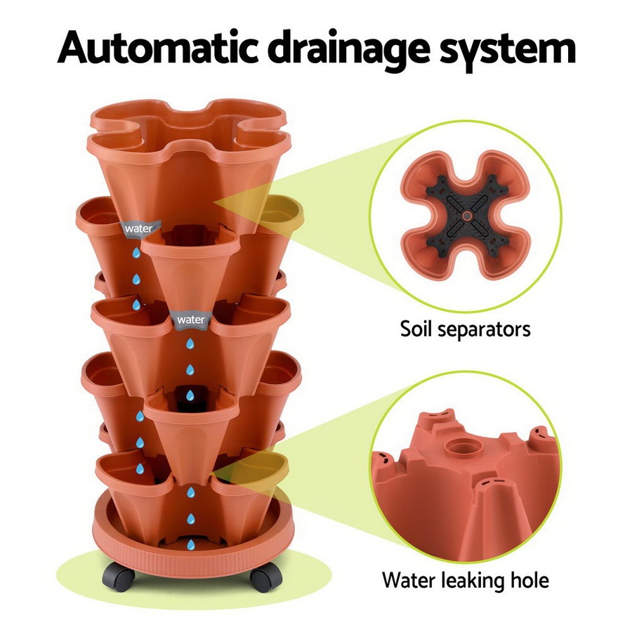 Green Fingers Raised Garden Bed 5 Tier Vertical Garden Brick Red Strawberry Stackable Planters Herbs