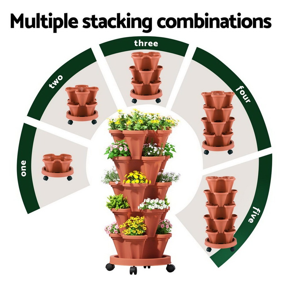 Green Fingers Raised Garden Bed 5 Tier Vertical Garden Brick Red Strawberry Stackable Planters Herbs