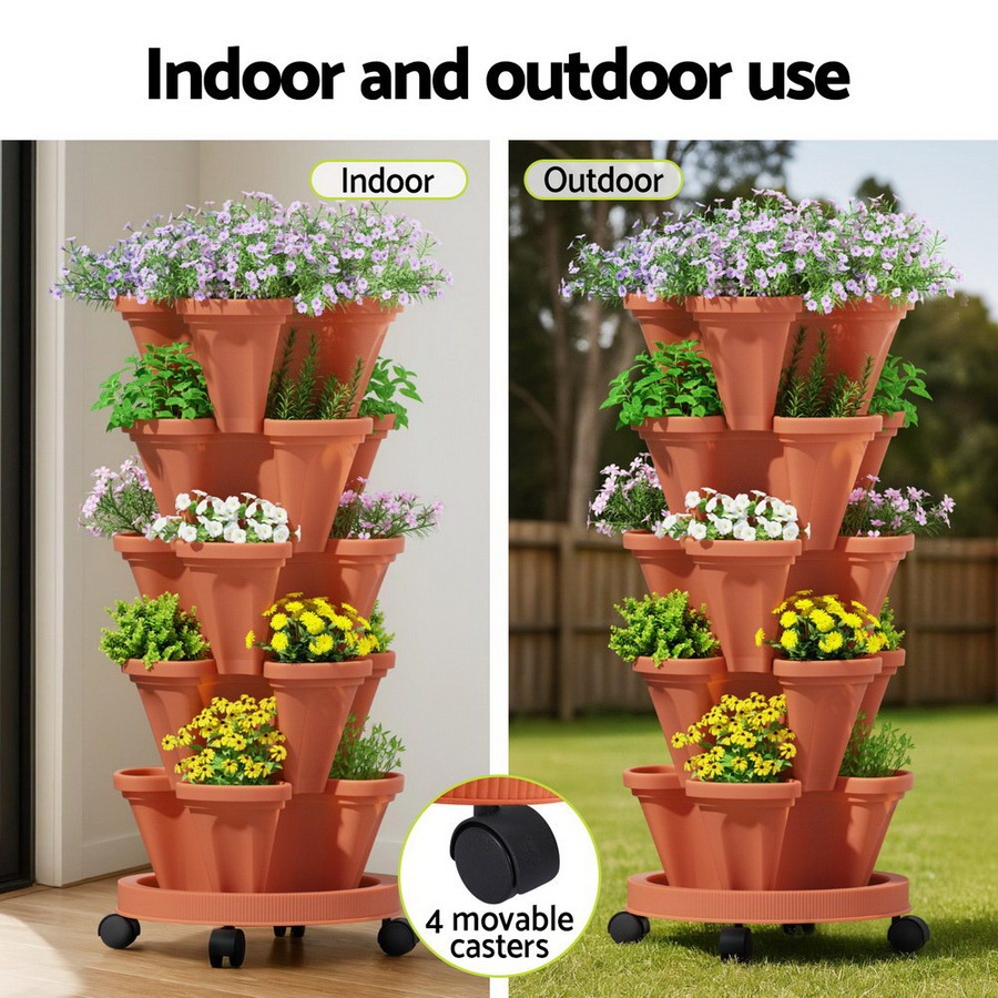 Green Fingers Raised Garden Bed 5 Tier Vertical Garden Brick Red Strawberry Stackable Planters Herbs