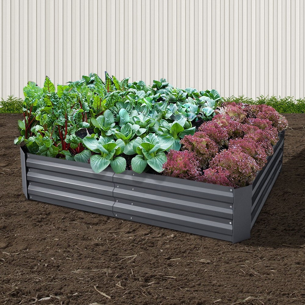 Greenfingers 150x90cm Galvanised Steel Raised Garden Bed Planter Aluminium Grey