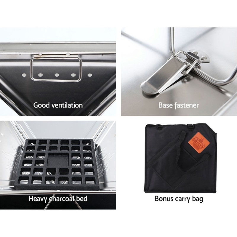 Grillz Camping Fire Pit BBQ Portable Folding Stainless Steel Stove