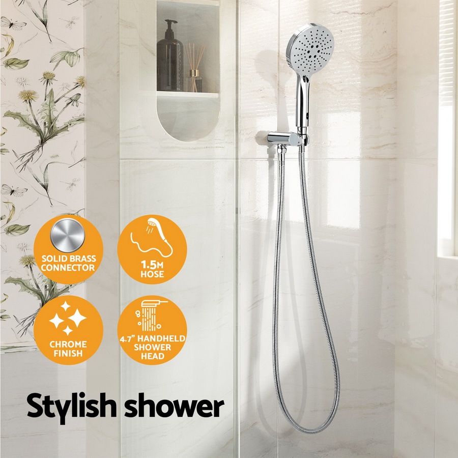 3 Modes Handheld Shower Head Holder 4.7'' High Pressure Silver
