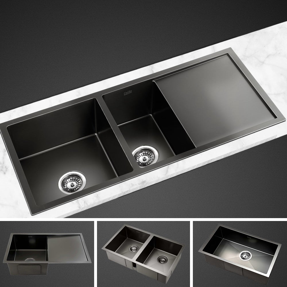 Cefito Kitchen Sink Stainless Steel Sink Sinks Handmade in Black