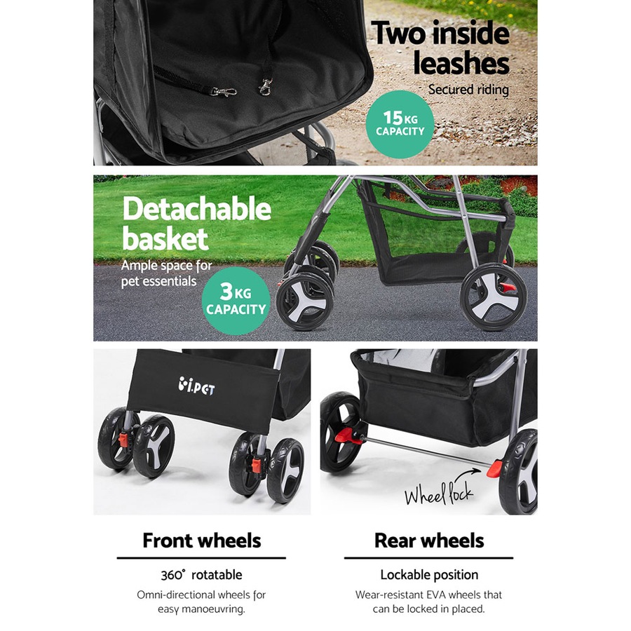 i.Pet Stroller Dog Cat Cage Carrier Travel Pushchair Foldable Pram 4-Wheel