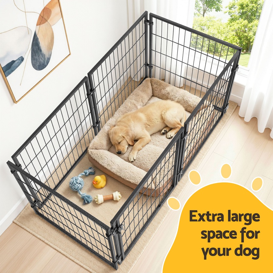 i.Pet Large Dog Crate Cage Playpen 129cm Puppy Pen Pet Enclosure Black 50''