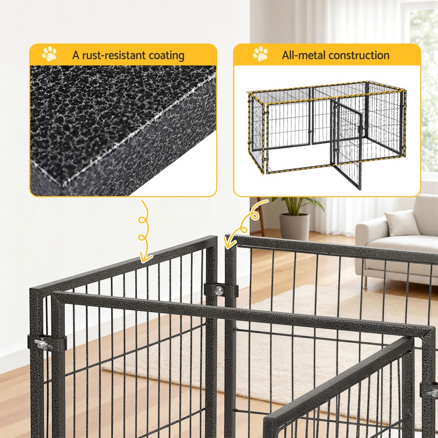 i.Pet Large Dog Crate Cage Playpen 129cm Puppy Pen Pet Enclosure Black 50''