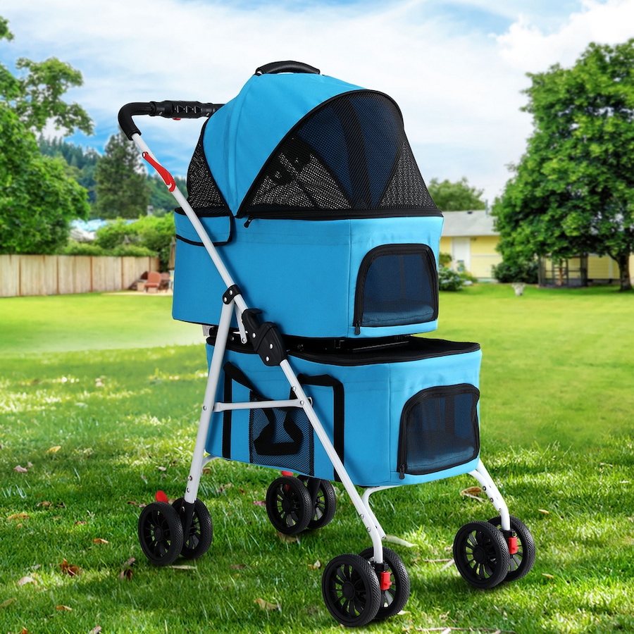 i.Pet Pet Stroller Dog Pram Large Cat Carrier Travel Foldable 4 Wheels Double