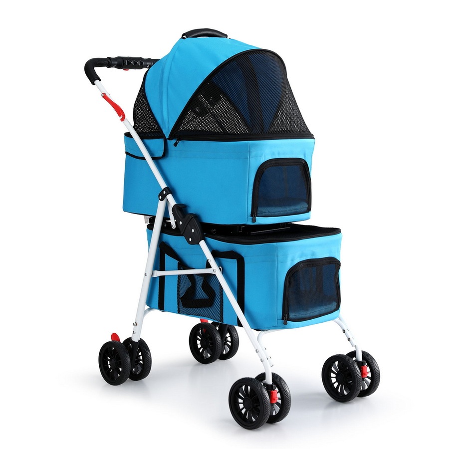 i.Pet Pet Stroller Dog Pram Large Cat Carrier Travel Foldable 4 Wheels Double