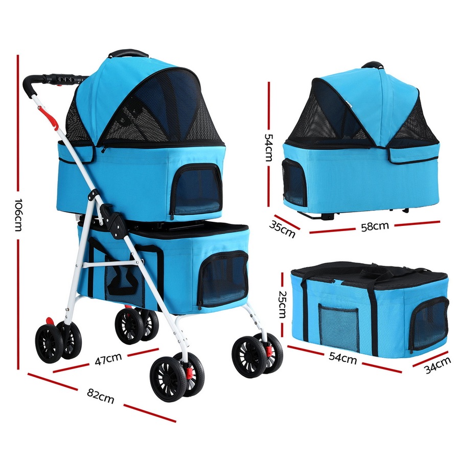 i.Pet Pet Stroller Dog Pram Large Cat Carrier Travel Foldable 4 Wheels Double