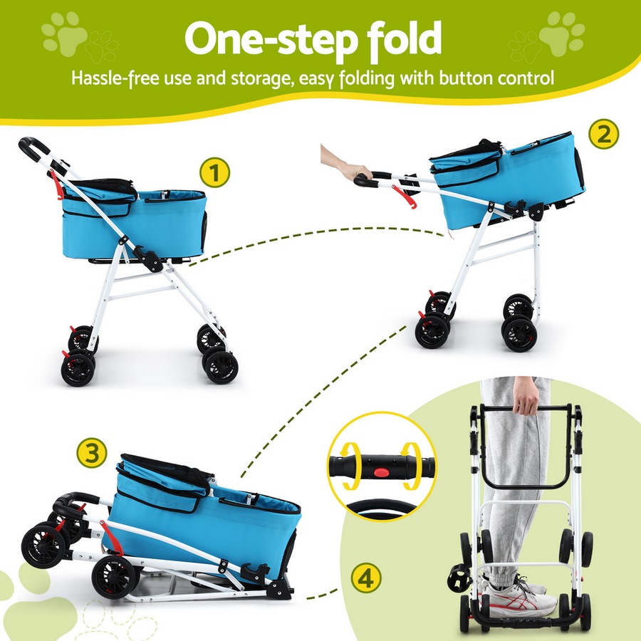 i.Pet Pet Stroller Dog Pram Large Cat Carrier Travel Foldable 4 Wheels Double